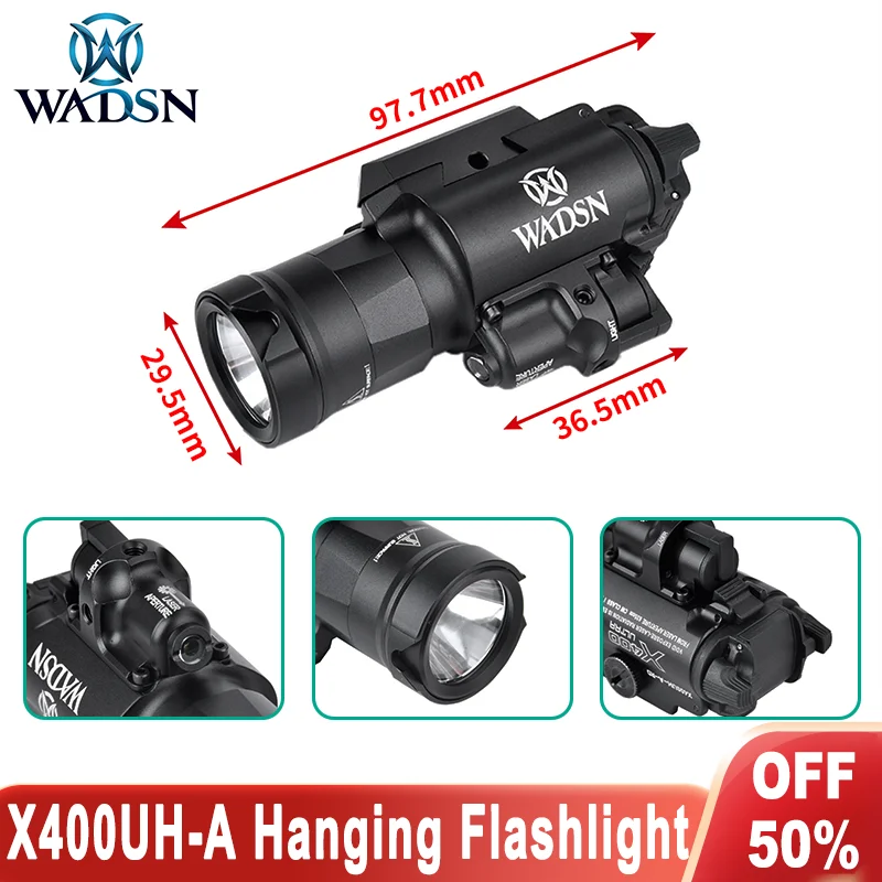 

WADSN Red Laser Metal X400 X400UH-A Hanging Flashlight 800lumens White Light Pistol Lamp Hunting Weapon Airsoft Accessories