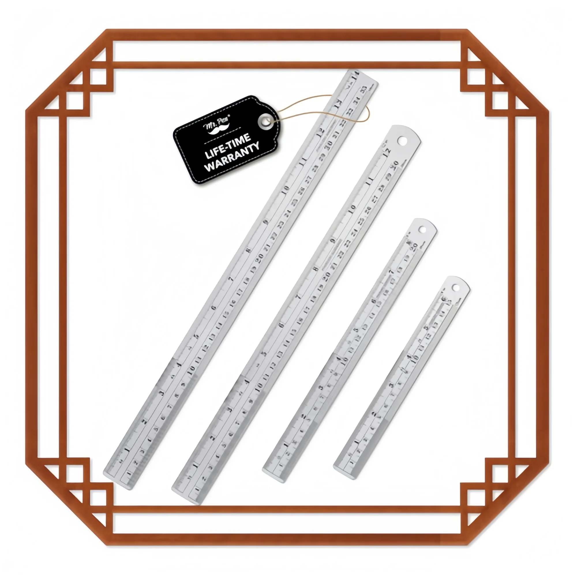 4-Pack Steel Rulers Set - 6/8/12/14 Inch Metal Rulers for School Office
