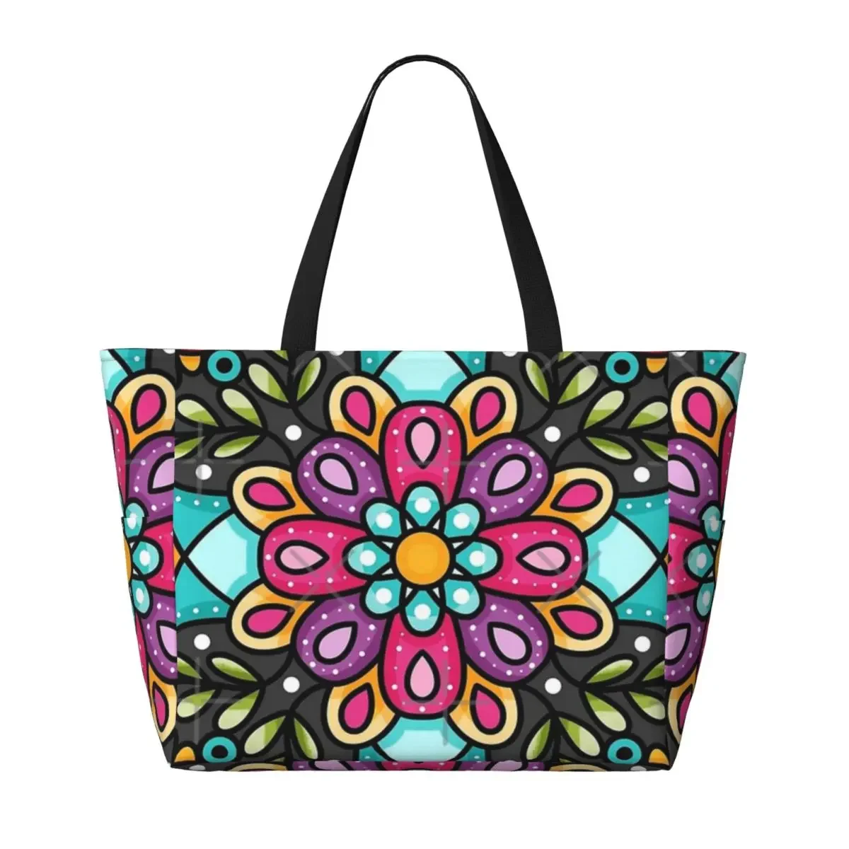 Mexican Style Floral Mandala Beach Travel Bag, Tote  Personality Practical  Shoulder  Multi-Style Pattern