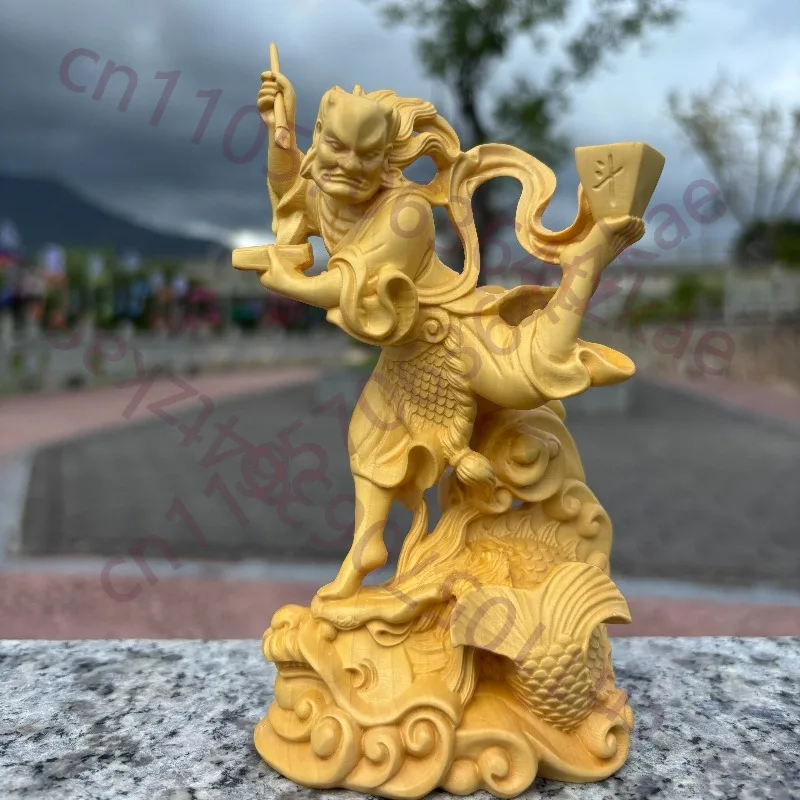 

Hand-Carved Boxwood Kui Xing Figurine - 5.5" Chinese Style Statue for Home Decor, Study Room, Good Luck & Success Gift