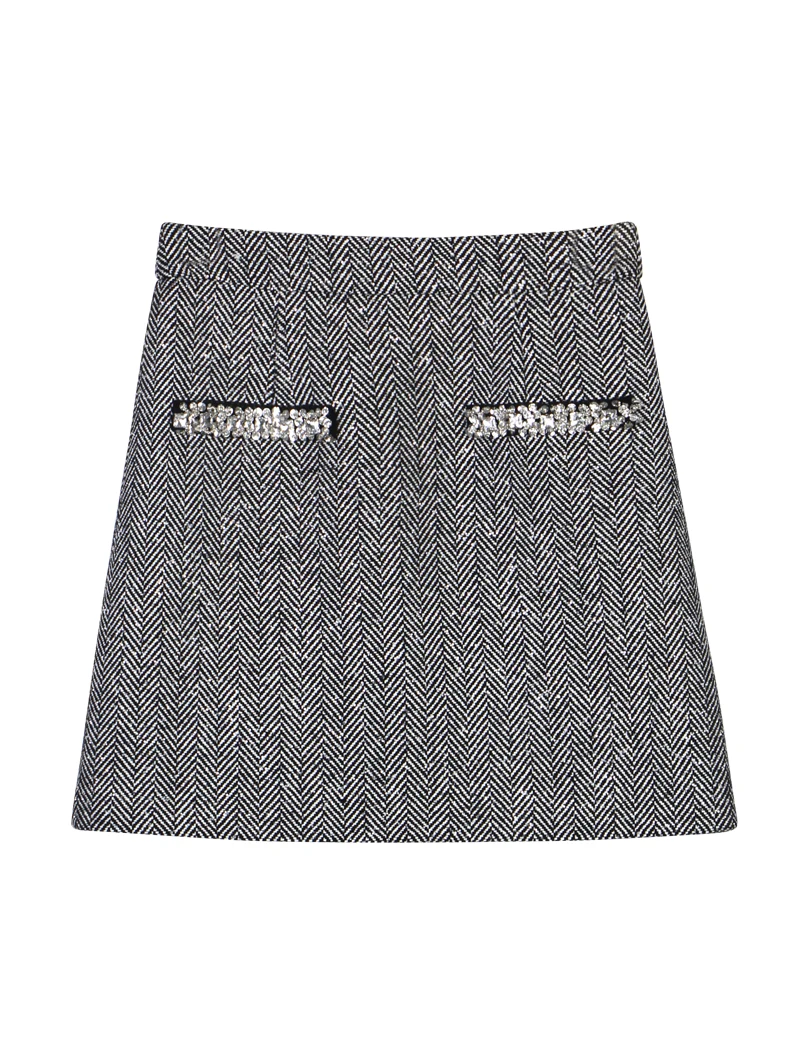 New style Zhao Liying's same style as the bright star herringbone small fragrance style heavy industry sequin temperament skirt