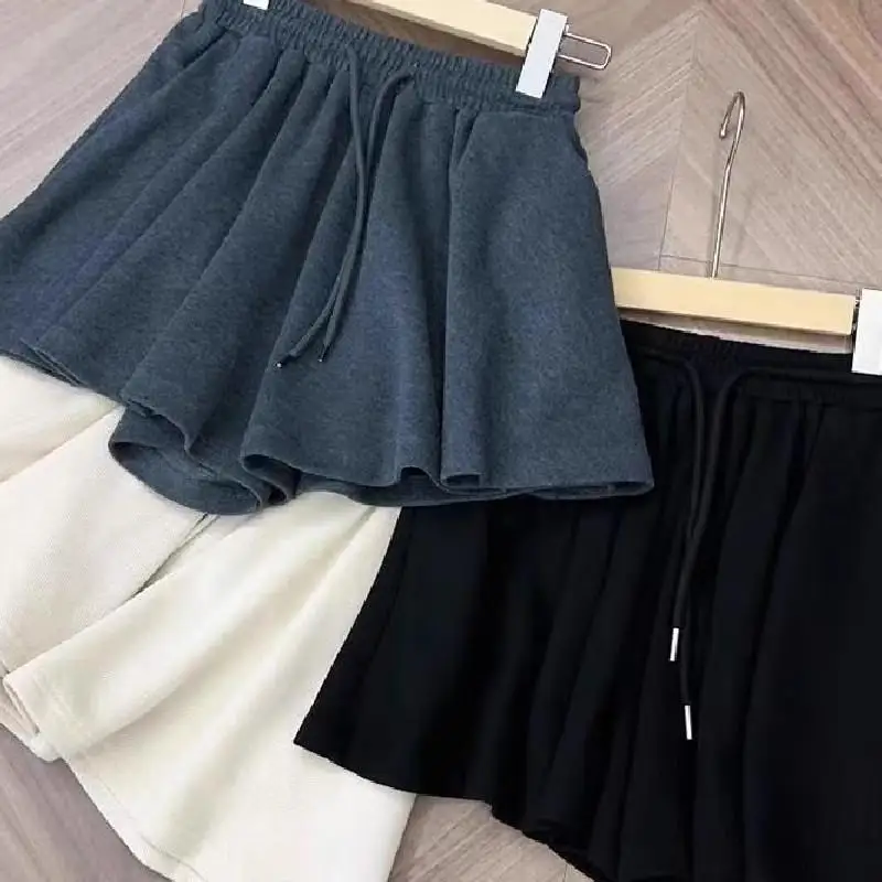 하이웨이스트 캐주얼 스포츠 발레 스타일 여성 반바지 와이드 레그 팬츠 스커트 핫팬츠 슬리밍 효과 봄 출퇴근 스타일
