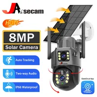 4K 8MP Dual Lens Solar Camera Outdoor Security WiFi Surveillance Cameras With Solar Panel Auto Tracking PIR Detection PTZ Camera