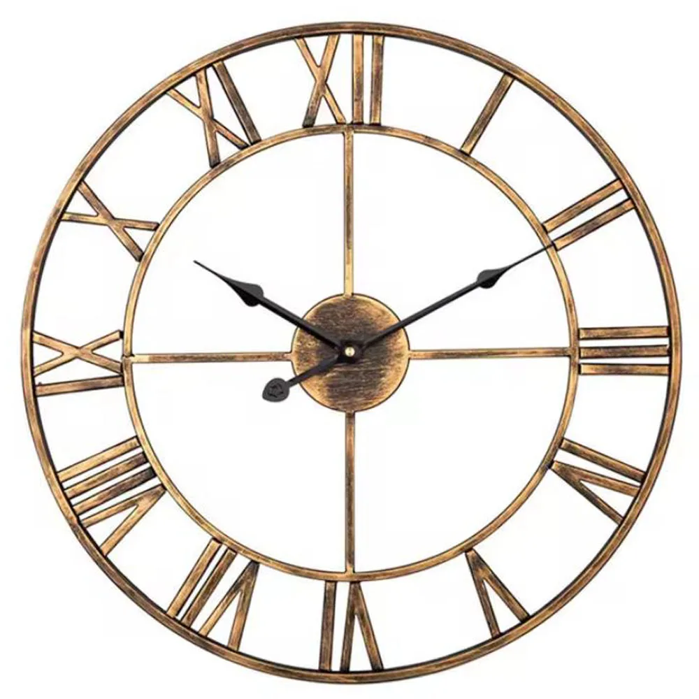 Large 3D Roman Numerals Wall Clock with Retro Metal Iron Round Shape. Accurate and Silent for Home Decoration