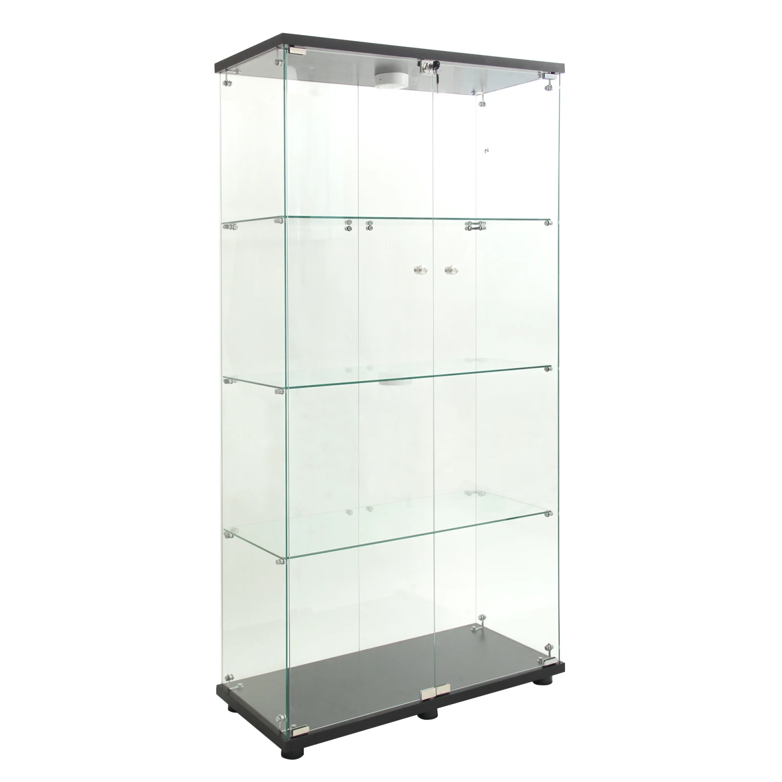 Rosahqnda glazen vitrinekast met LED-verlichting, met 4 planken en 2 deuren, 80,49x36,49x163,9cm, zwart