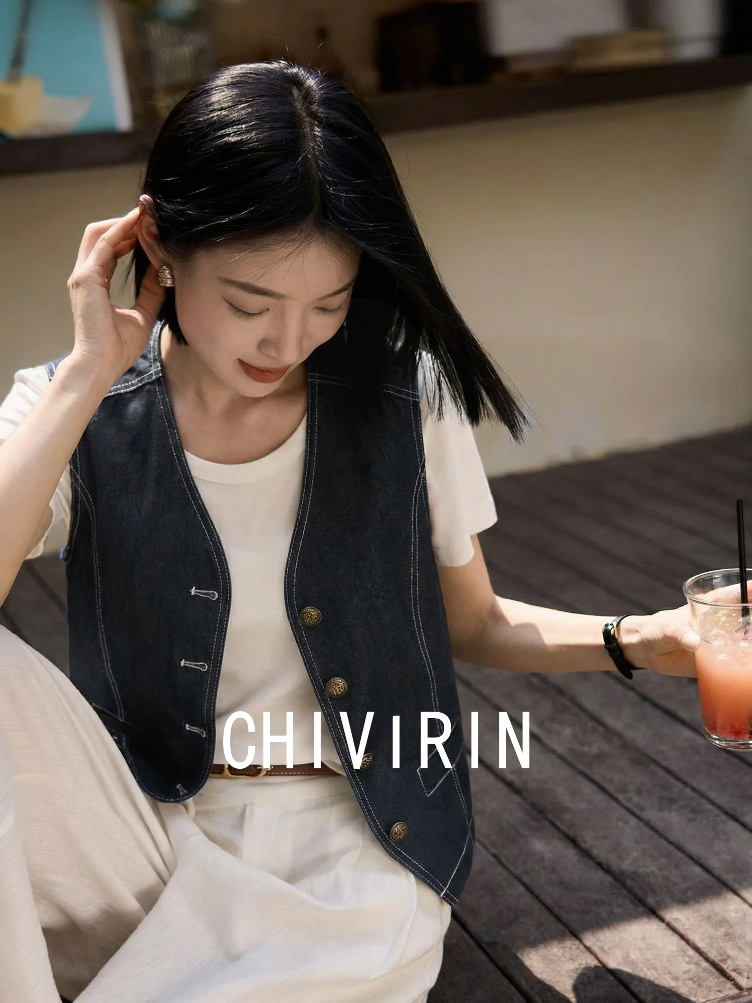 

Chivirin Vintage Sle Denim Jaet Women's ort Svel Outerwear Casual Spring Faion Polyester Cotton Blend Warmth