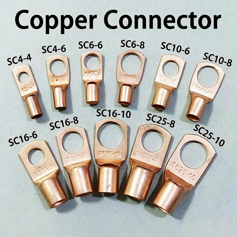 ﻿SC Series Copper Lug Ring Wire Connectors Bare Cable Crimp Terminals SC4-4 to SC25-10 2/5/10Pcs for Electrical Wiring ﻿
