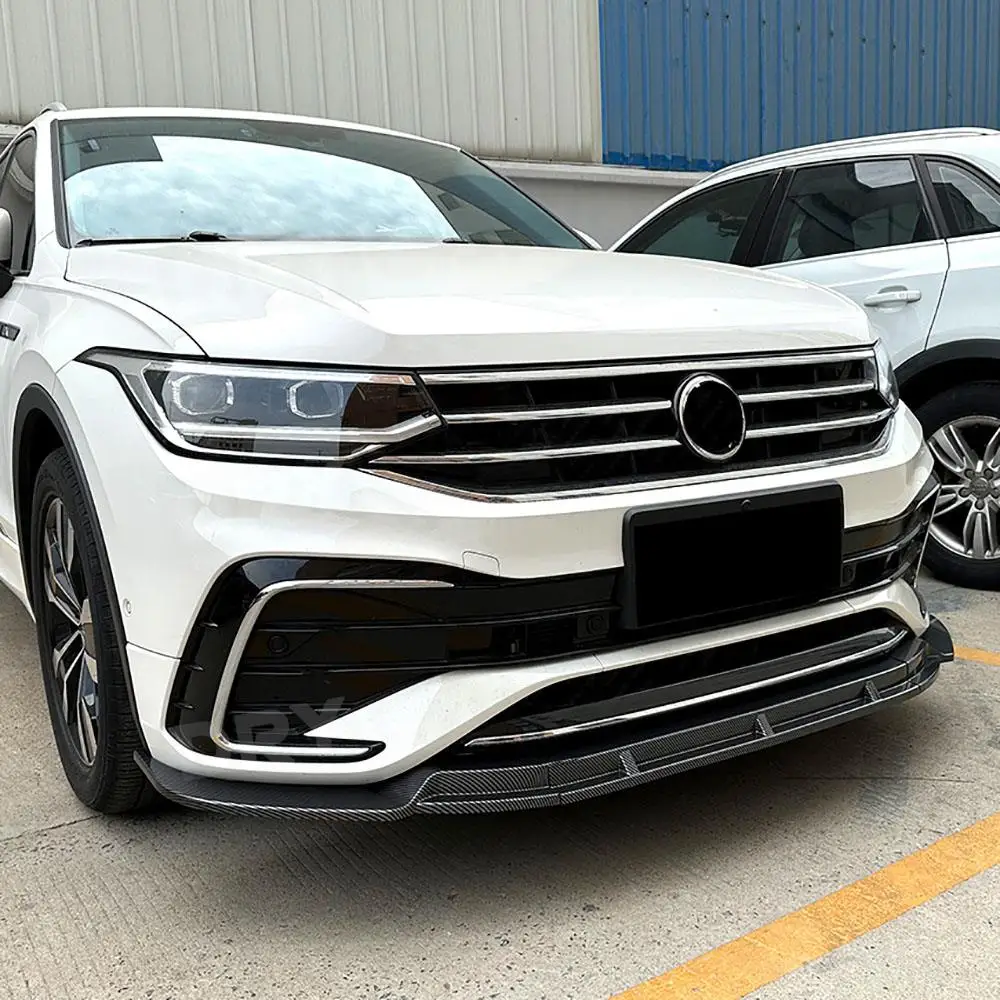 พลั่วริมฝีปากสปอยเลอร์ด้านหน้าสำหรับ Volkswagen Tiguan RLINE 2021 + ชุดบอดี้คิทด้านหน้าแต่งรถ ABS กันชนอุปกรณ์กระจายริมฝีปาก