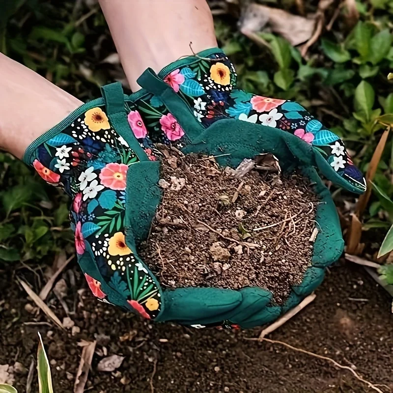 

Floral Print Polyester Garden Gloves, Breathable Ambidextrous Work Gloves, Lead & PVC Free,Outdoor Gardening Hand Protection