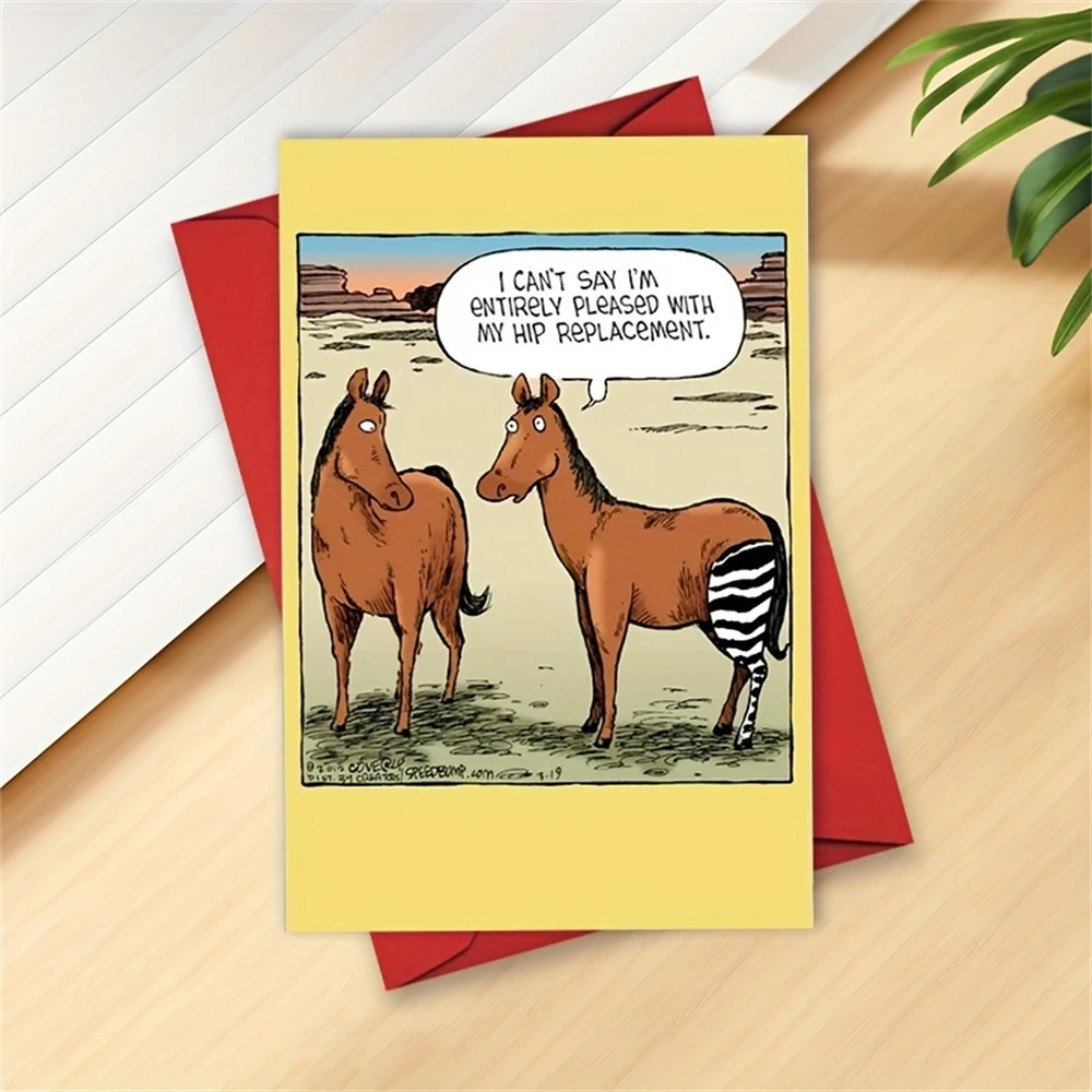 1 Funny Get Well Card with Envelope - Horse Hip Replacement,for adult