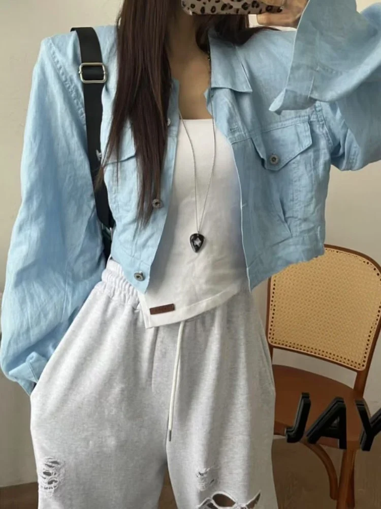 

Утягивающий хлопково-льняной топ Jaet ort с тонким длинным воротником-свеком на одной пуговице, женский топ в стиле ретро, повседневная летняя верхняя одежда