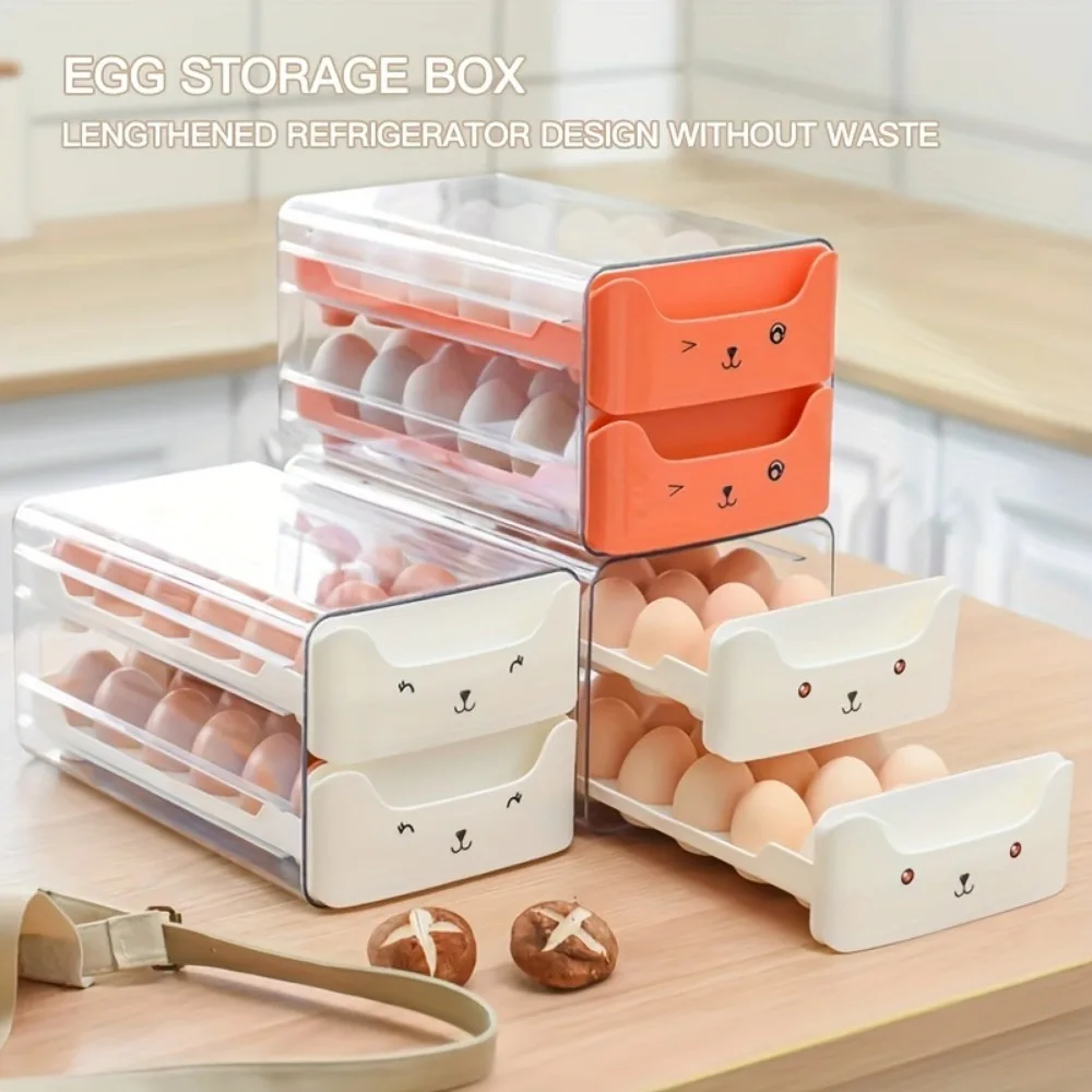 Cute Stackable Egg Storage Box 18/36 Grid Egg Container Refrigerator Drawer Type 1/2 Layer Design Durable Kitchen Organization