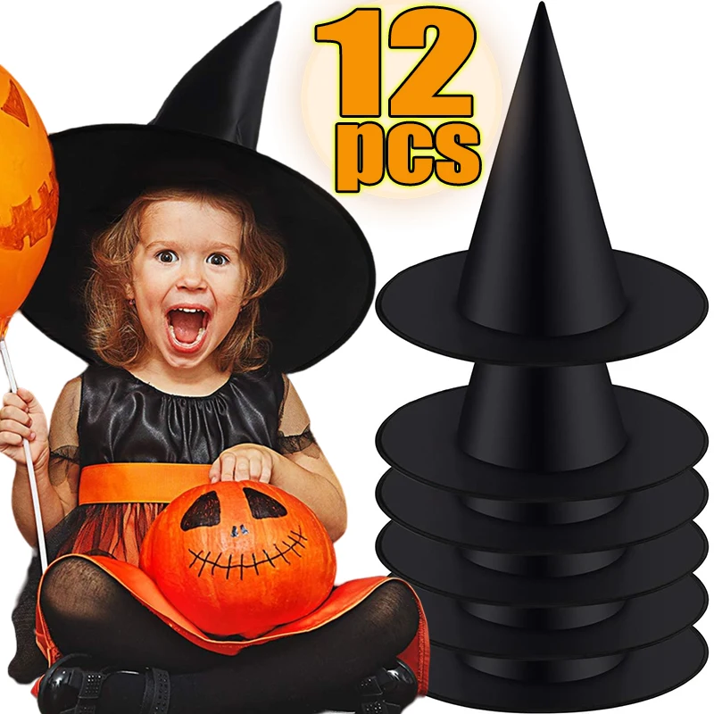 1/12pcs Halloween Witch Hat Party Favor Kids Adults Cap Cosplay Accessory for Halloween Party Decoration Hanging Black Witch Hat