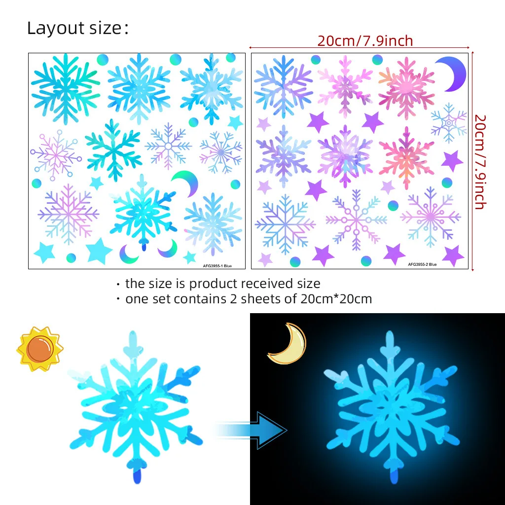 Colorful Luminous Snowflake Window Stickers Christmas Home Room DIY Wall Decals Decoration New Year Glow In The Dark PVC Sticker - Image 3
