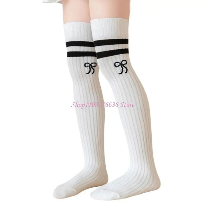R6FD Stylish Girls Over the Knee Socks Lovely Bowknot Knee Length Socks Fun and Fashion Long Stockings for Ages 3-12T