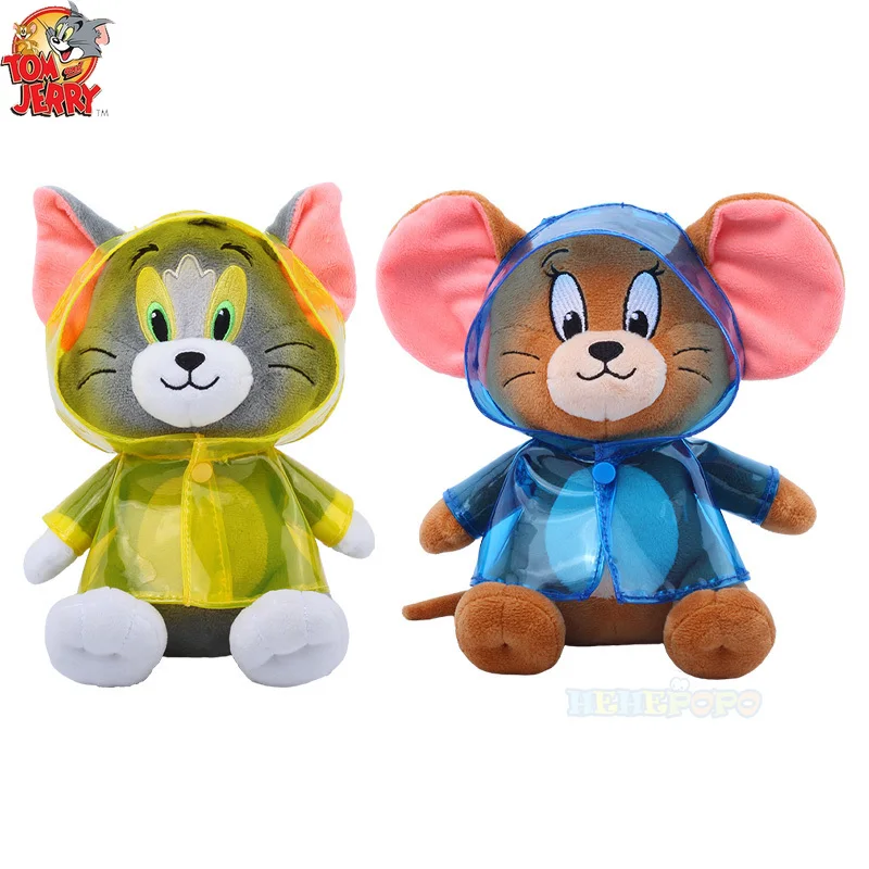 20CM Rain Coat Dressed Tom and Jerry Plush Toy Cartoon Cute Mouse Stuffed Doll Anime Cat Collection Kawaii Birthday Gift