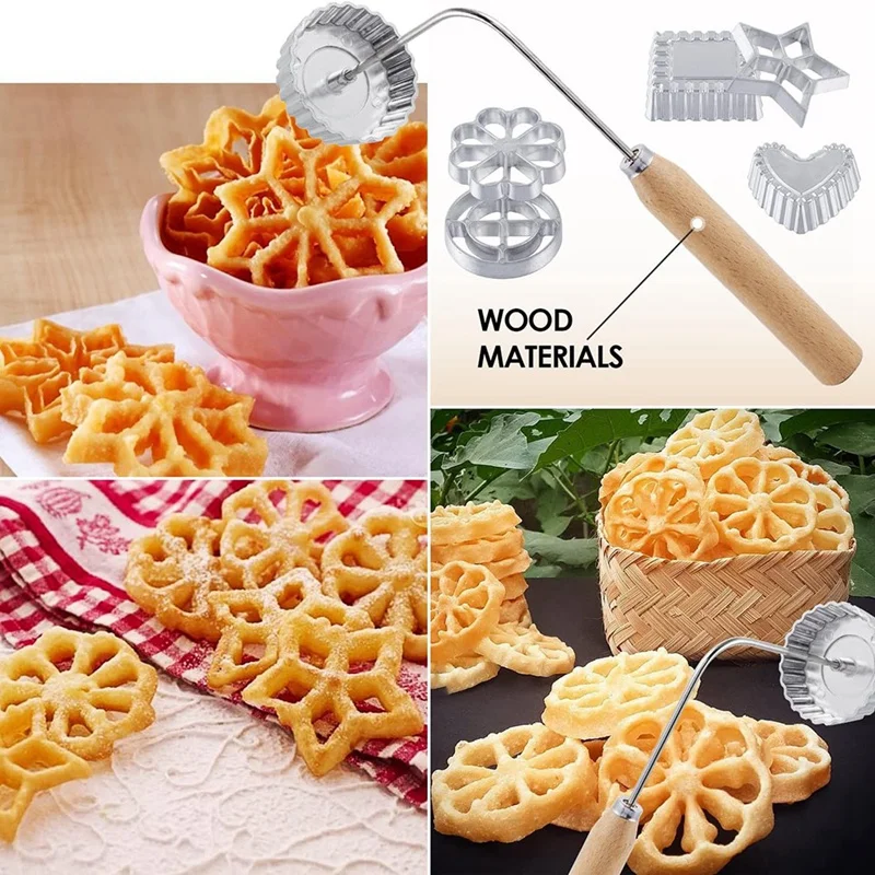 8Pcs Rosettes Timbale Kit Rosette Iron Set With Handle, Lotus Flower Bunuelos Cookie Maker Mold, Funnel Cake Maker Kit