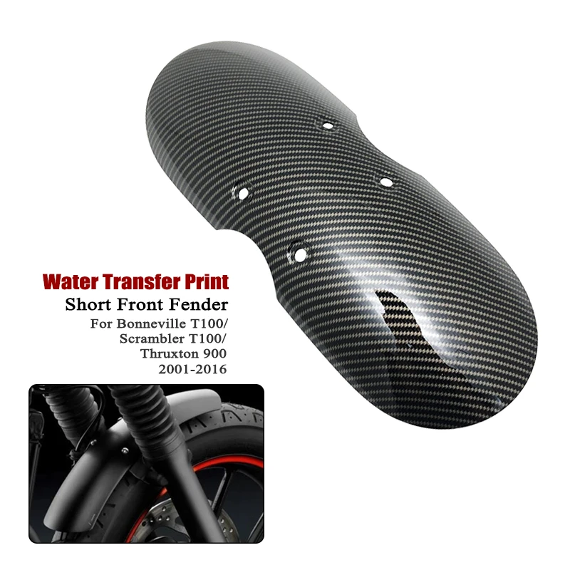 Fit For Bonneville T100/Scrambler FOR Thruxton 900 2001-2016 Motorcycle Water Transfer Print Short Front Fender Mudguard Fairing