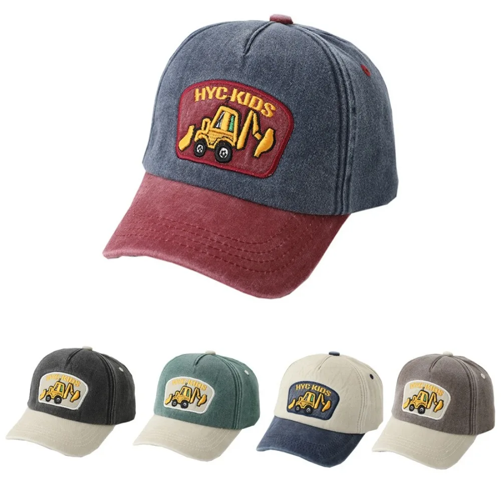 

Cute Adjustable Peaked Cap Color Matching Cartoon Duckbill Cap Embroidery Excavator Sun Hat Children