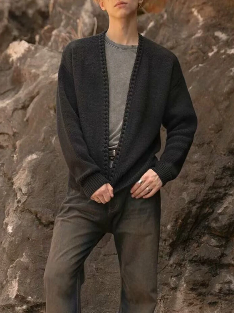 Giacca maglione a punto aperto primavera autunno uomo cardigan casual in maglia tinta unita uomo streetwear cappotto in maglia slim fit vintage