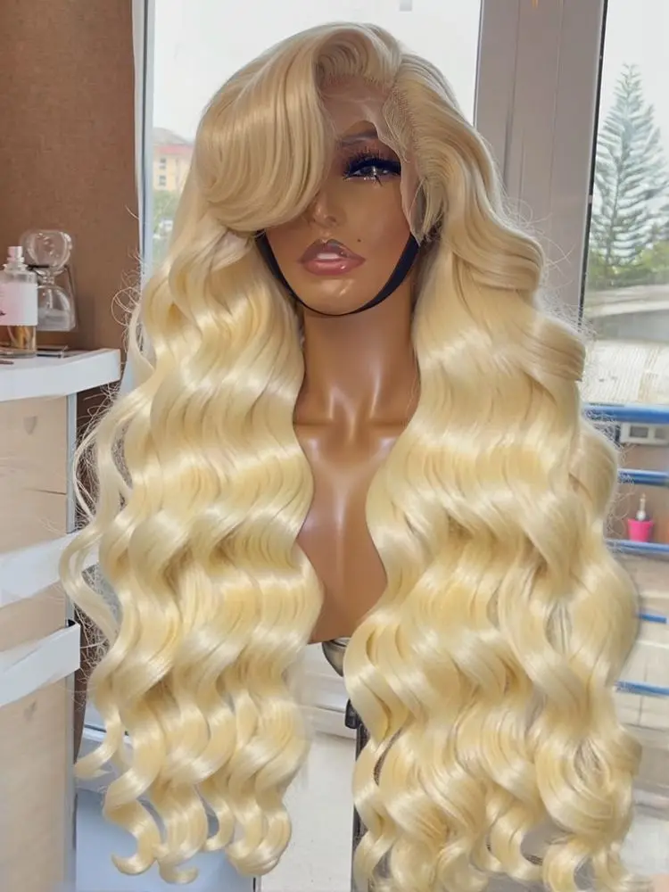 13x4ブロンドレースフロントウィッグ人毛プレプラッキング済み250%密度613 HDレースフロントウィッグ透明レースベビーヘア付き