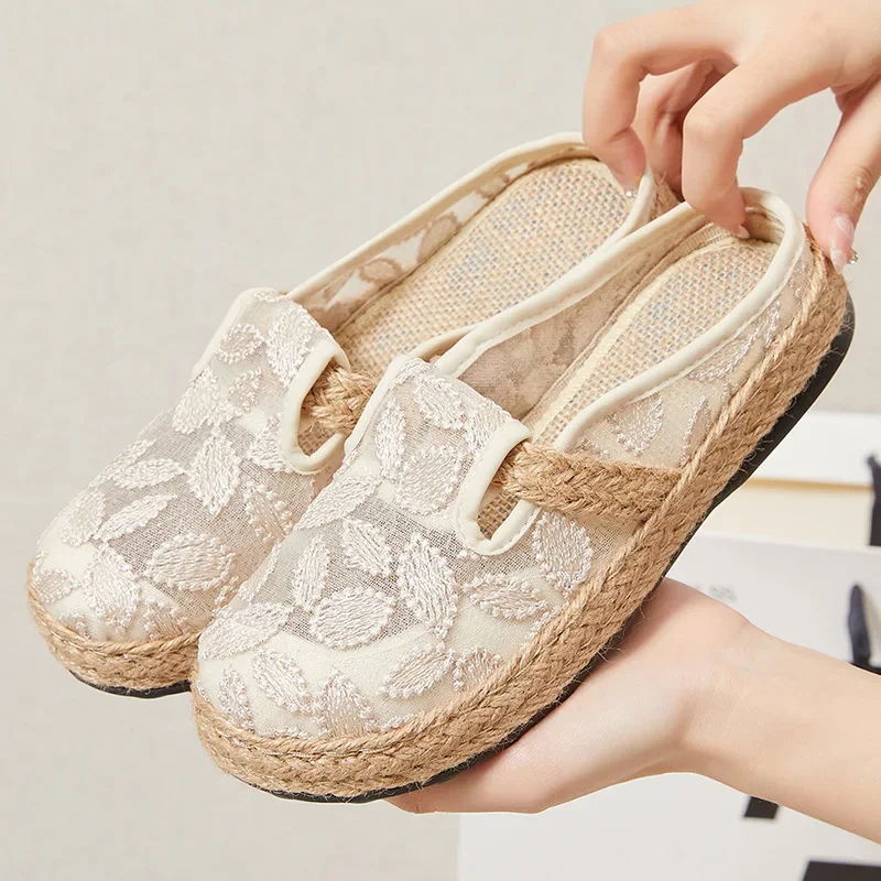 

Women's Fashion Slippers Summer New Cloth Shoes Casual Handwoven Slippers Breathable Mom's Shoes