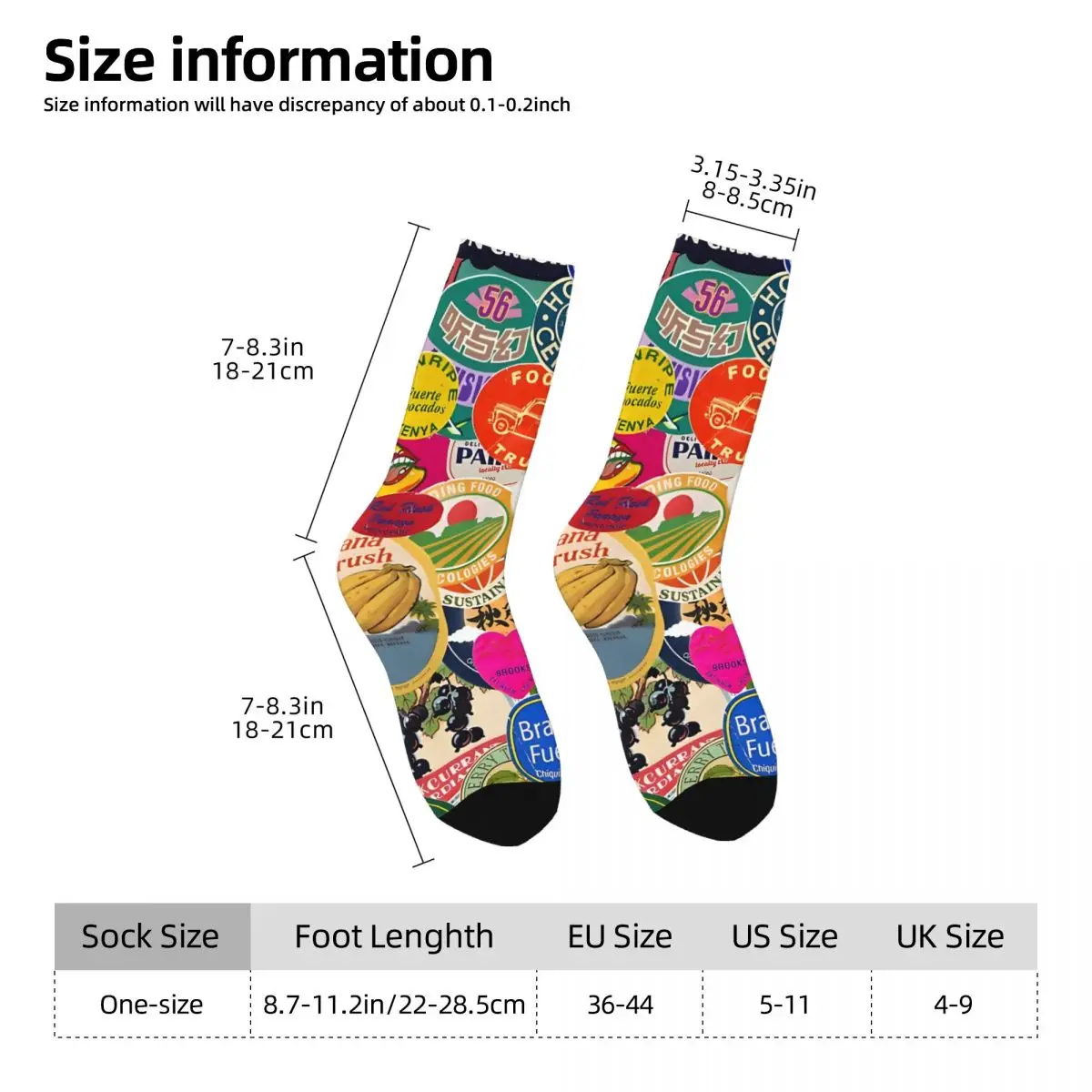 Crazy compression Fruit Stickers Sock for Men Vintage Quality Pattern Crew Sock Novelty