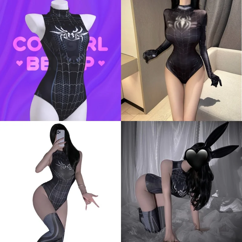 

Sexy Cosplay Lingerie Set Costume Anime Spider Woman She Venom Halloween Erotic Black Crotchless Bodysuit Jumpsuit