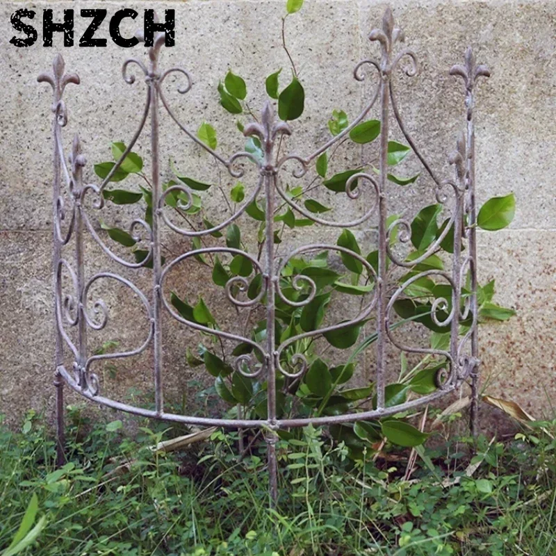 Vintage Iron Fence Holder Courtyard Semi-circular Fence Partition Clematis Climbing Rattan Frame Garden Old Plant Support Rack