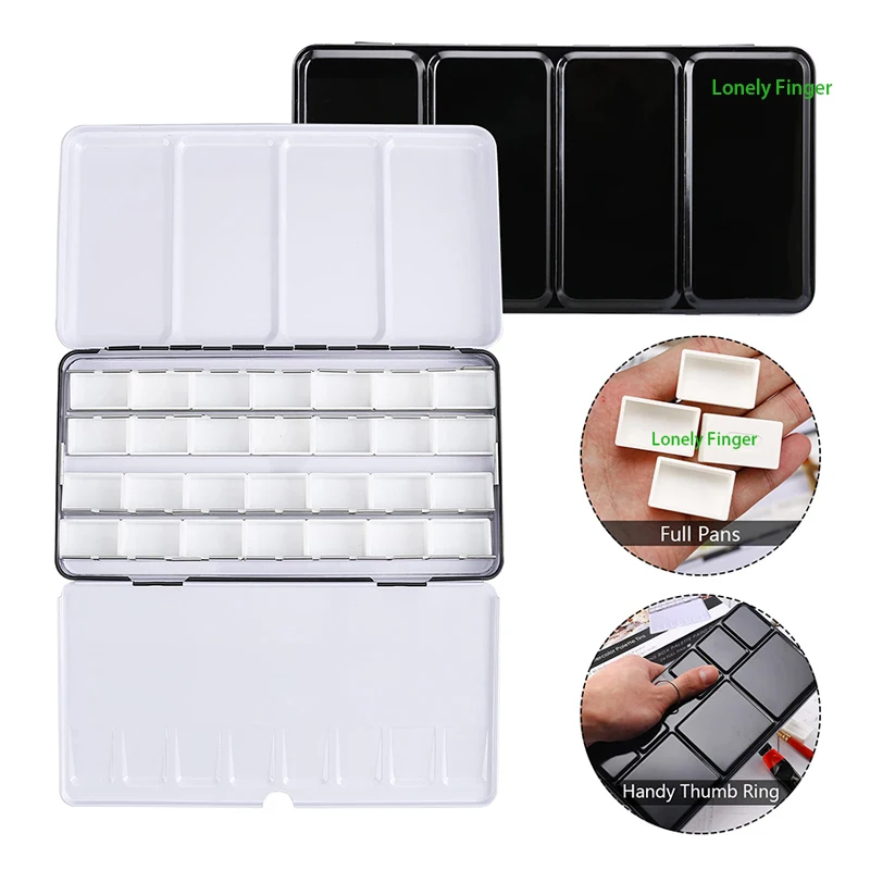 Empty Metal Watercolor Palette Tin Box Palette Paint Case with 28PCS Full Pans Fold-Out Palette Holds for DIY Watercolor Travel view 2