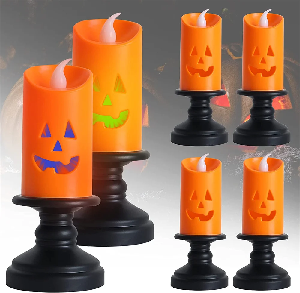 

2/6/12PCS LED Pumpkin Candle Light Battery Operated Flameless Candle Lights LED Candlestick Lamp for Halloween Party Home Decor