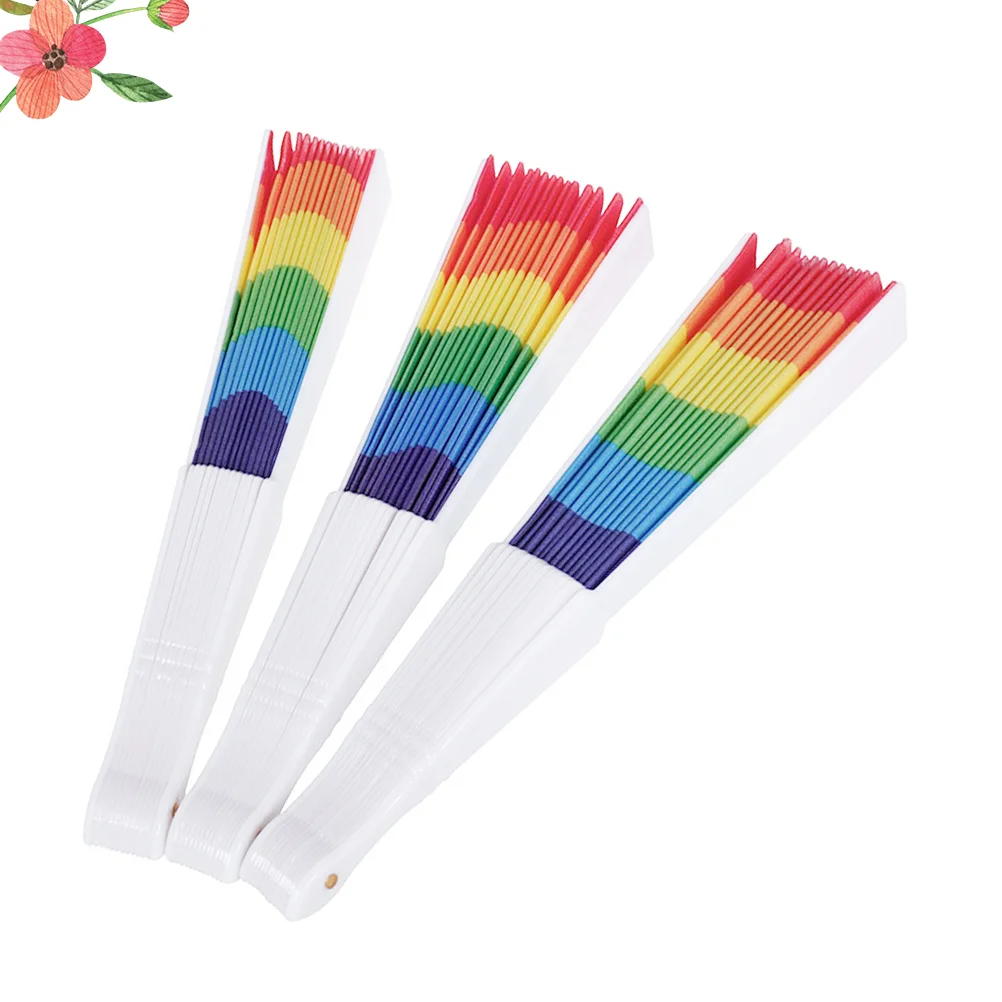 3 Pcs Hand Holding Fans for Women Handheld Foldable Folding Dancing Rainbow Miss