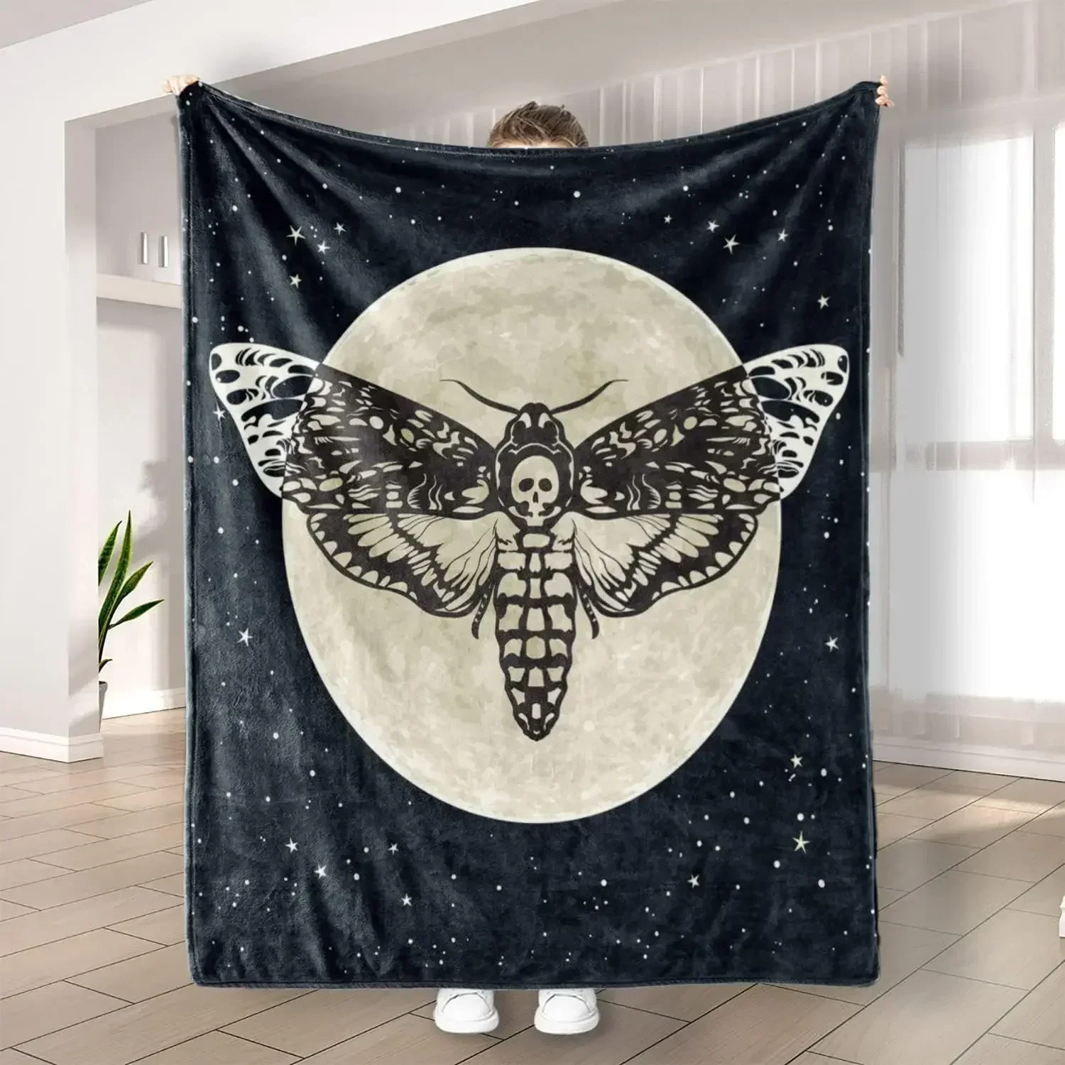 

Black Skeleton Moth Cozy Flannel Blanket Animal Soft and Warm Lightweight Fleece Throw Blanket for Kids Boys Girls x Inches