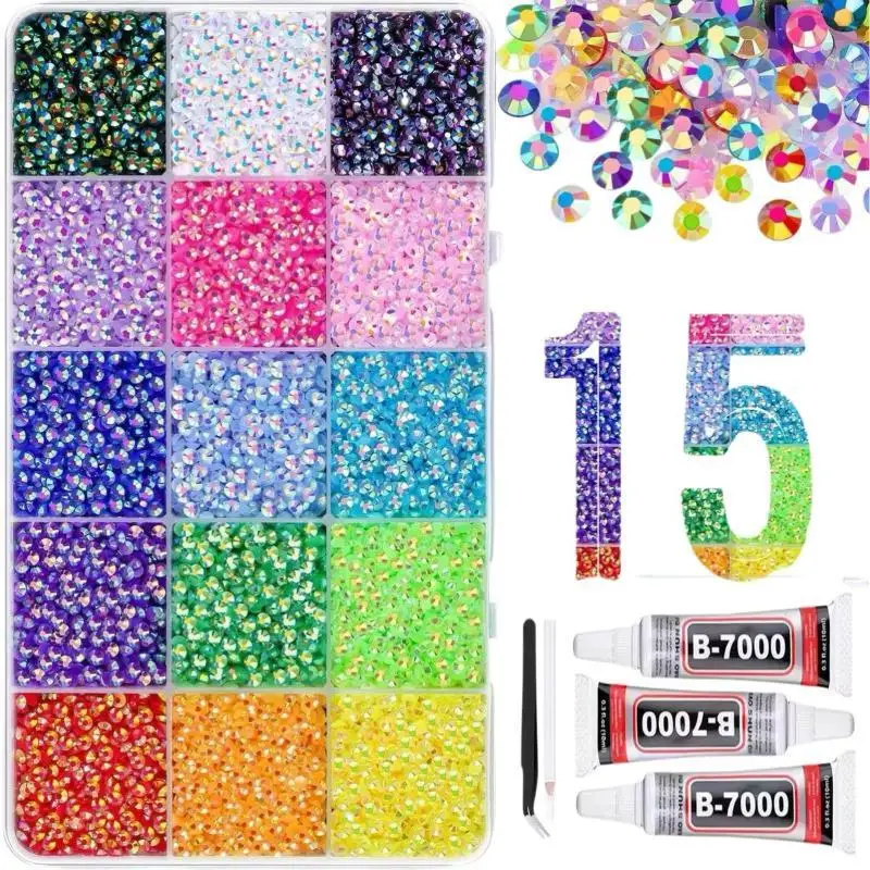 【iioo】kit-de-strass-de-resina-com-15-cores-kit-de-strass-jelly-para-decoracao-de-roupas-unhas-e-livros-diy