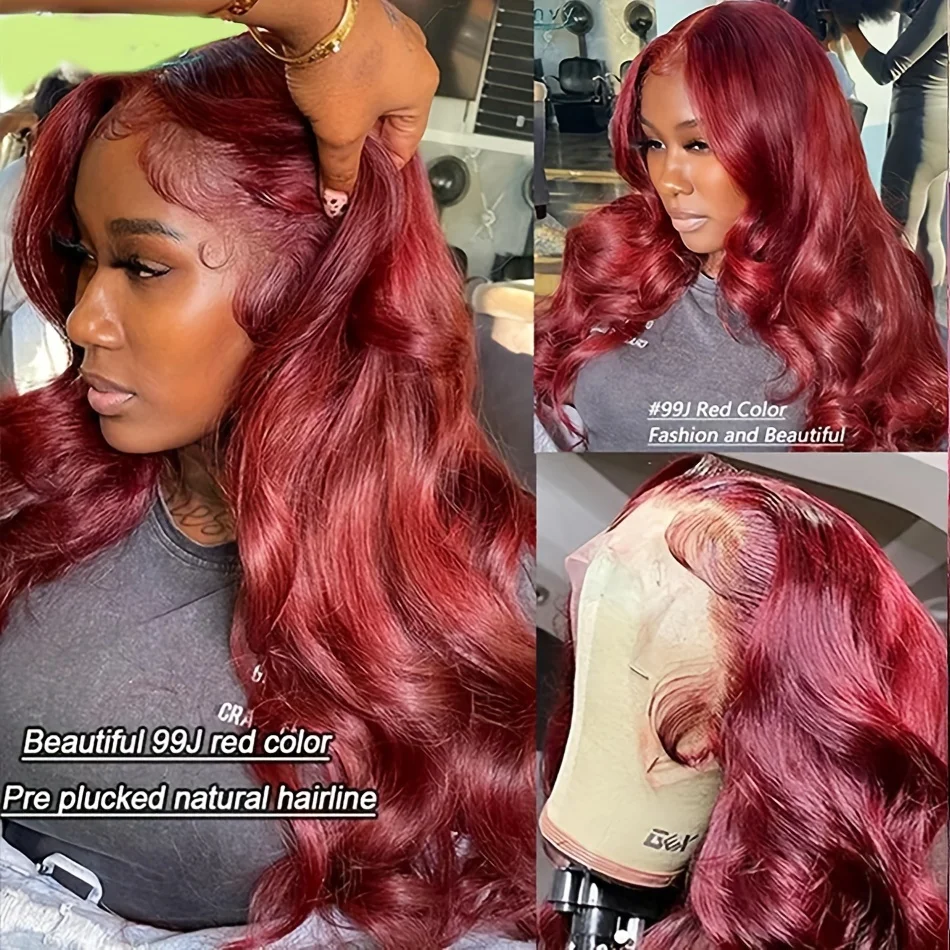 

Burgundy 99j 13x4 HD Body Wave Lace Frontal Wig Human Hair Pre Pluckde With Baby Hair Lace Front Wig Colored Human Hair Wig