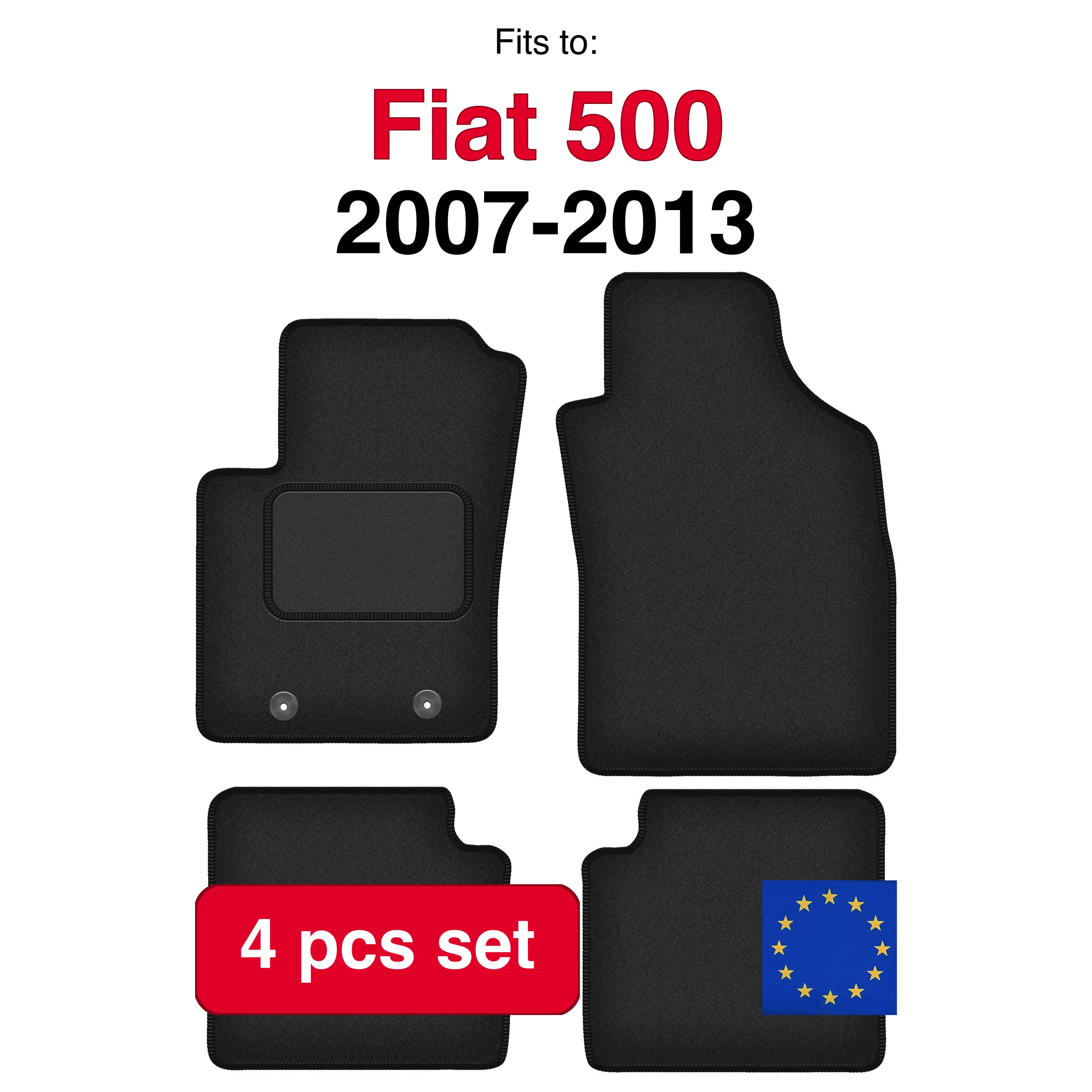 Image of Velours-Autofußmatten für Fiat 500 Cabrio Schrägheck (2007-2013) - Schwarz (4 Stück) passgenaues Autofußmatten-Set