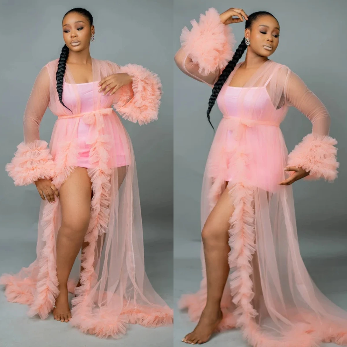 Cswdocy Women Pink Bride Robe And Nightgown Wedding Bridal Gowns Photo shoot Maternity Dressing Gown for Photography 2027