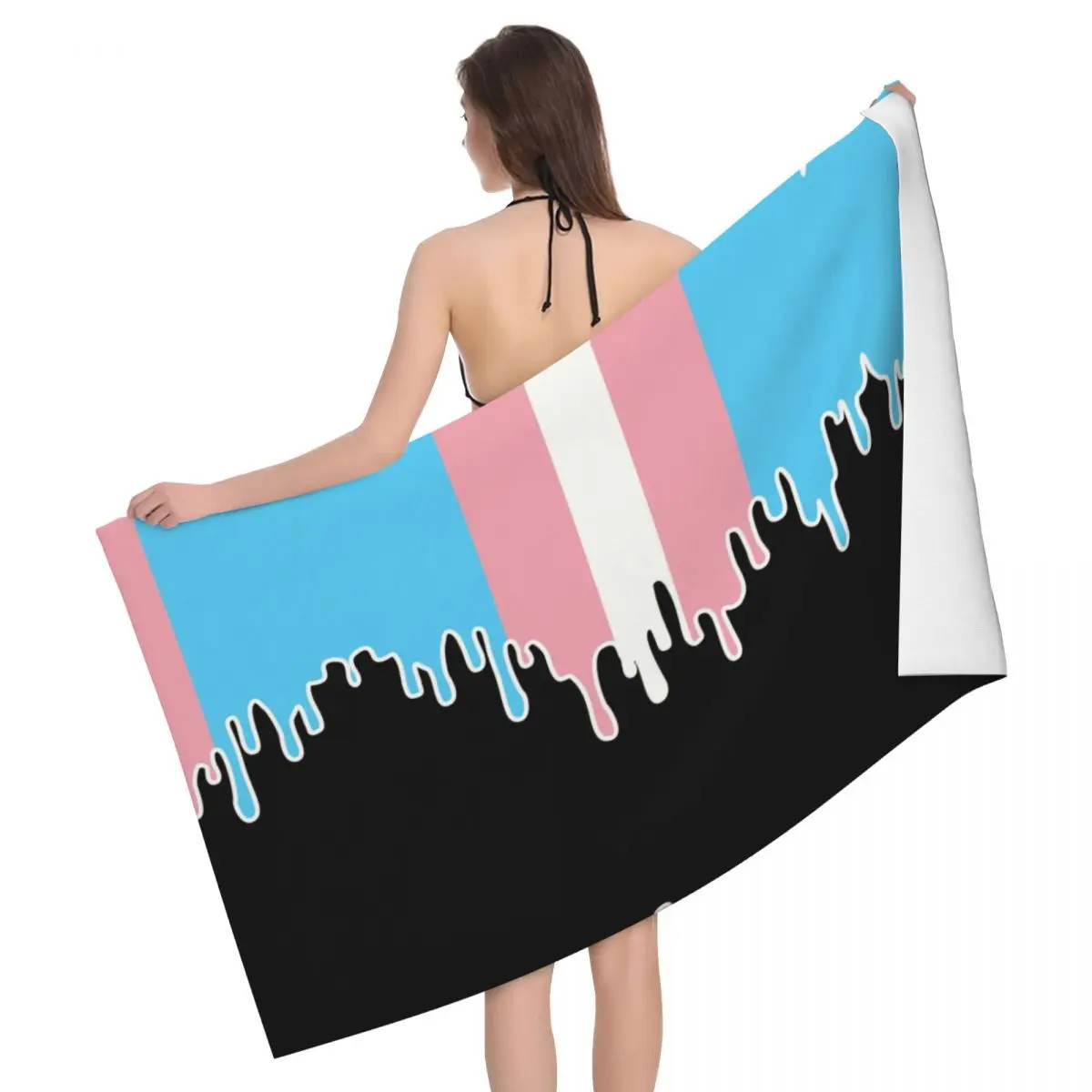 Custom Trans Pride Flag Drip Super Soft Microfiber Beach Bath Towel Quick Dry Transgender LGBT Shower Sauna Towels