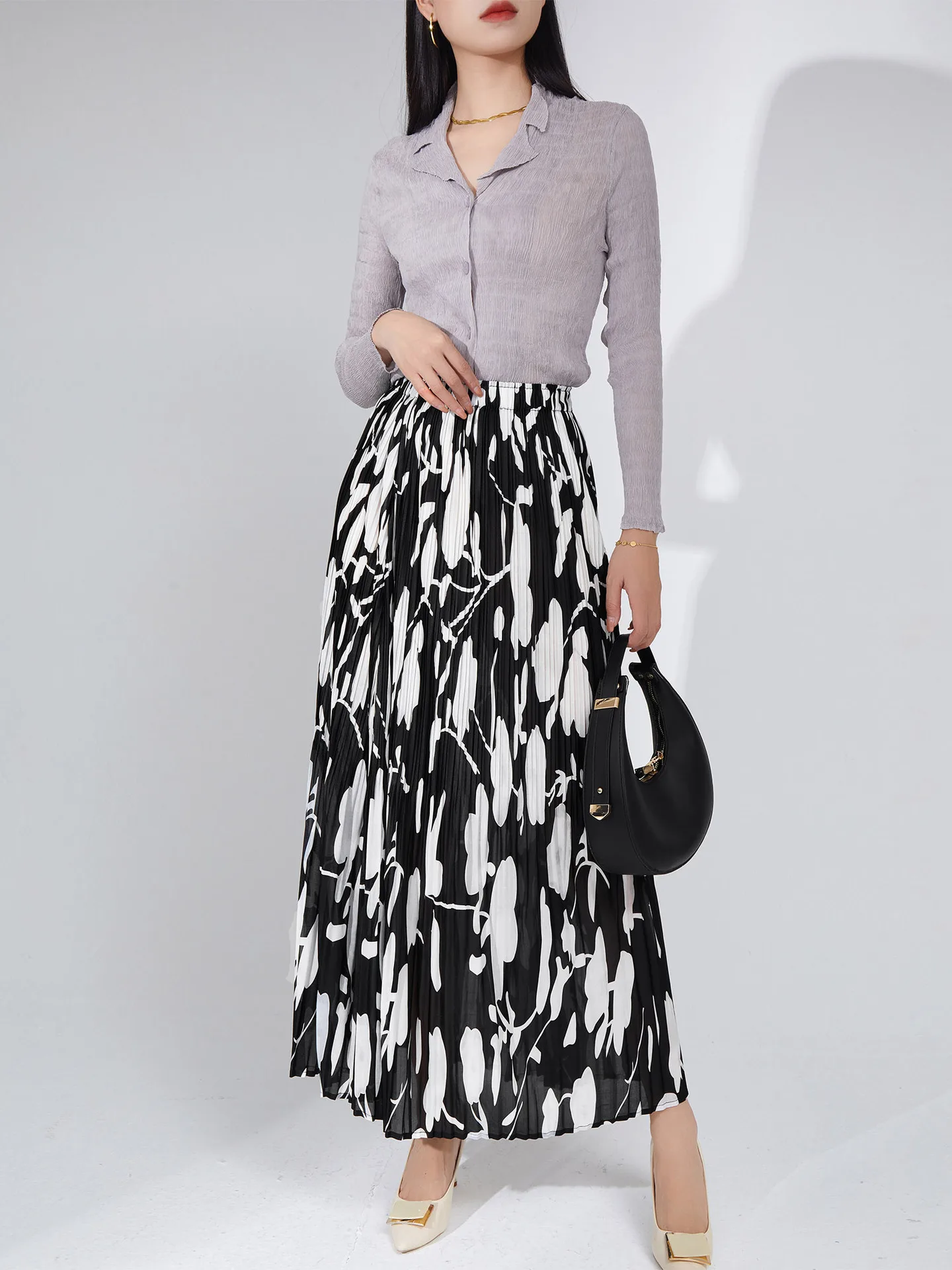 

High Waist Draped A- Shape Half Long Women's 2023 New Large Swing Pleated Half Mid-length Skirt