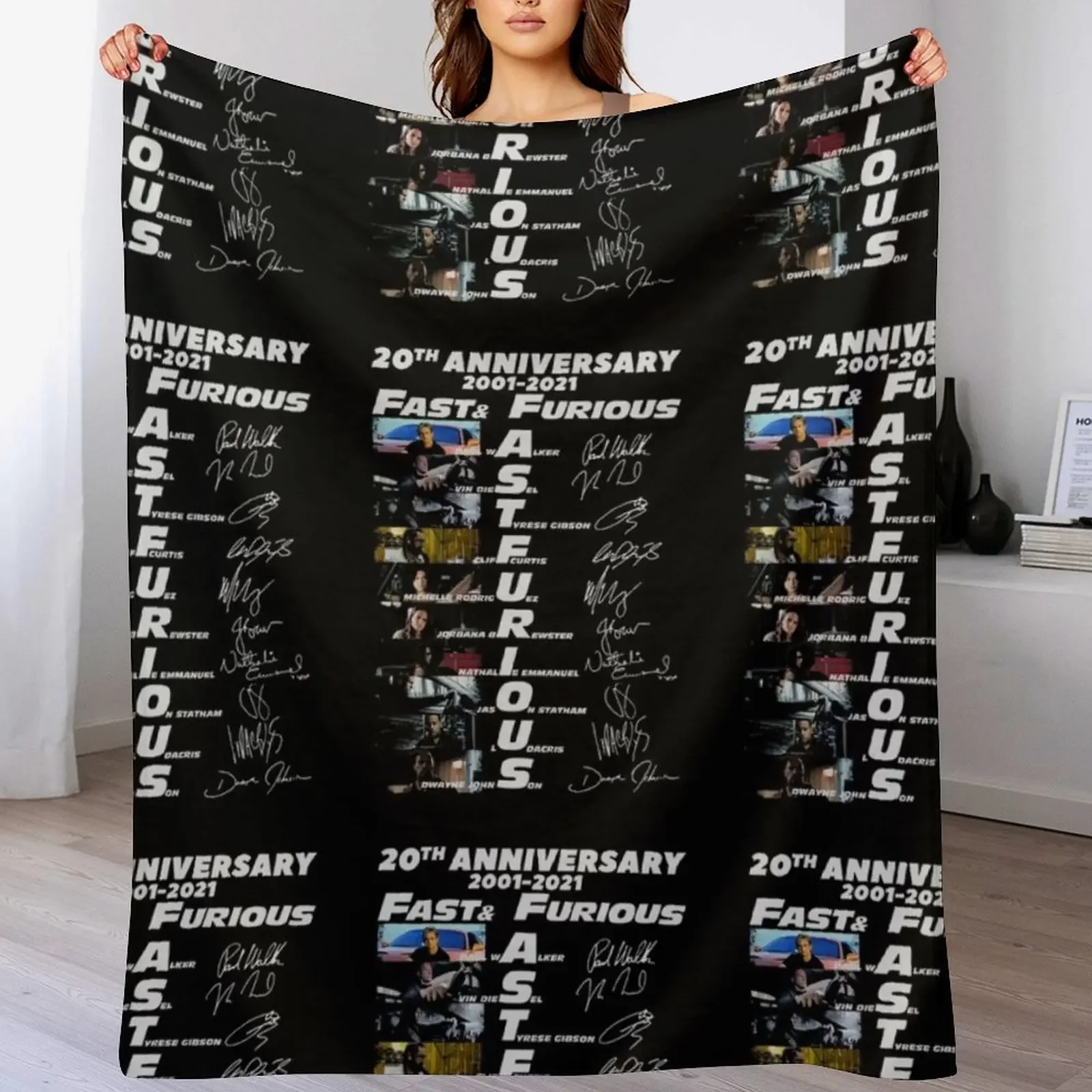 

20th Anniversary 2001 2021 Fast Furious Signatures Throw Blanket Stain Resistant Cozy Warm Blanket