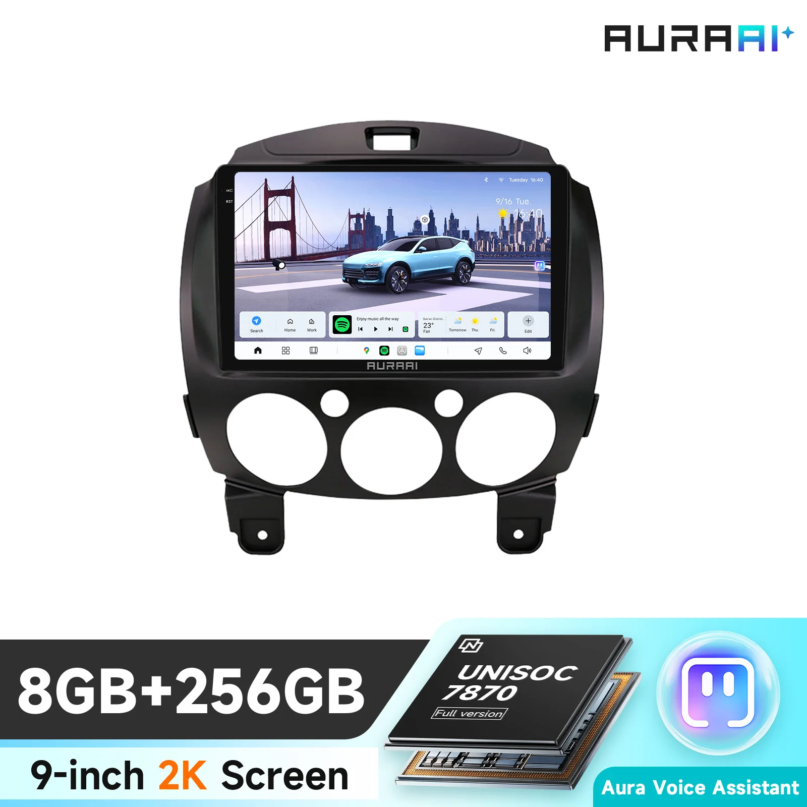 Écran intelligent Android Carplay pour voiture avec commande vocale AI pour MAZDA 2 Hatchback 2007 - 2014 Autoradio GPS Navigation Stéréo Audio ADAS Caméra 360° 7870 2.7GHz