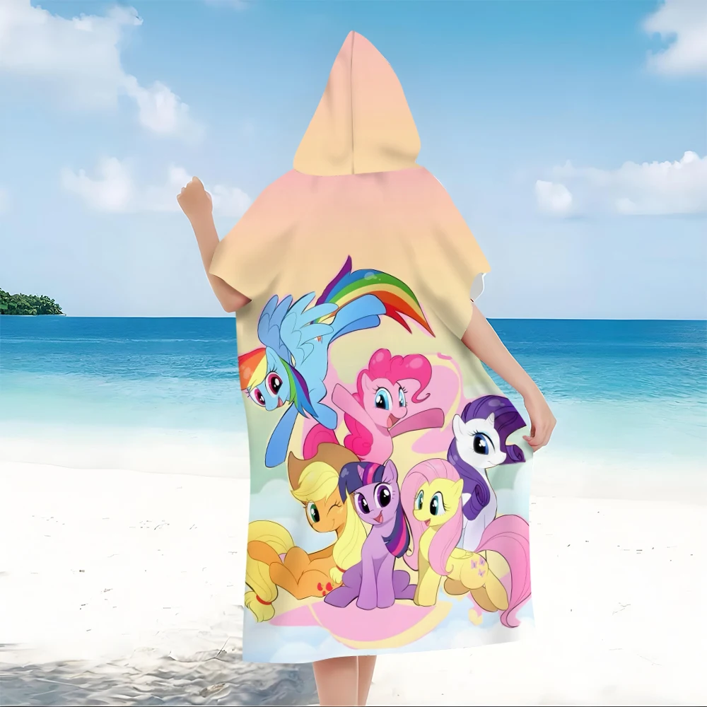 Afbeelding 6: My Little P-Pony ouder-kind badponcho met capuchon, Rainbow Pony Cloud microvezel sneldrogende strandhanddoekbadjas voor kinderen volwassenen zwemmen