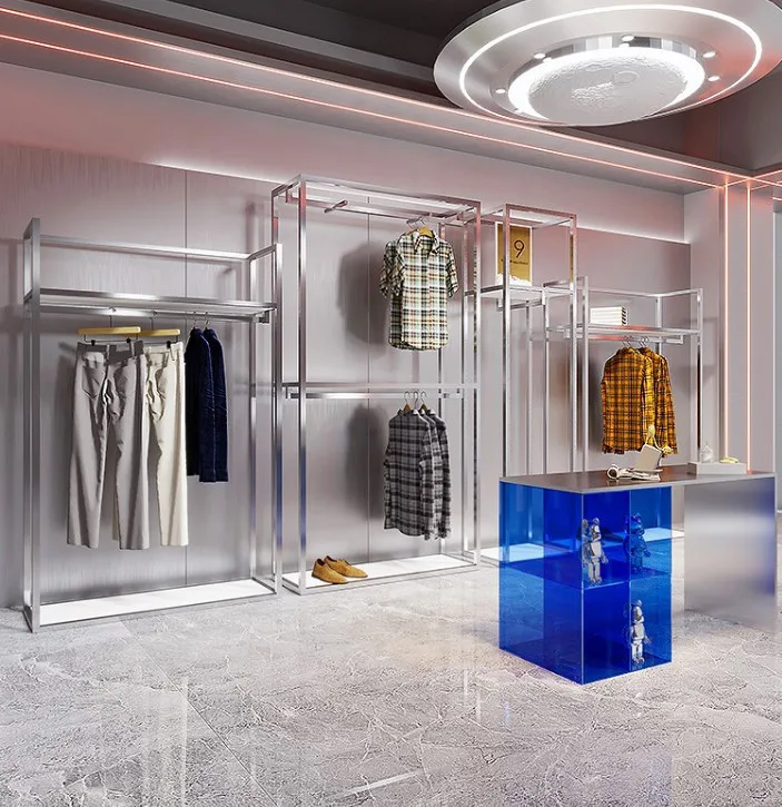 Clothing store display rack Floor-to-ceiling stainless steel hanging clothes rack Special display rack for men's and women's