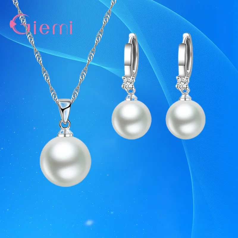 925 Sterling Silver New Arrival Pearl Earrings Necklace Sets Exquisite Conspicuous Jewelry For Girls Women Top Sale