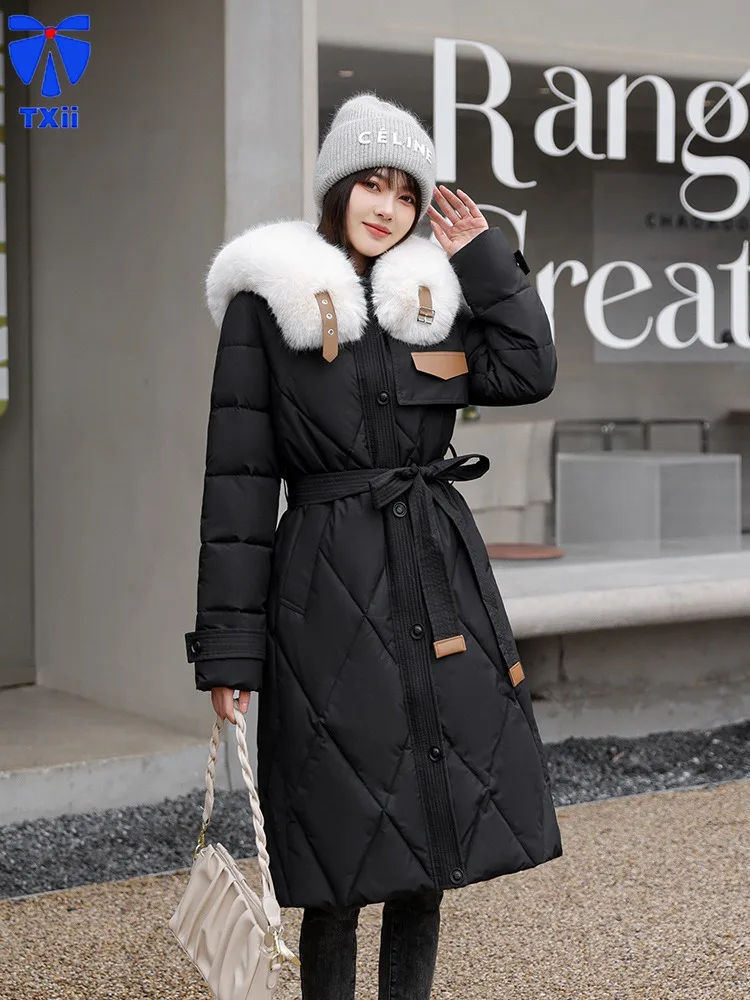 Down Jacket Women's Mid-length apricot Wool Collar Slim-fit Waist Fashionable Elegant  Over-knee Cold-proof Clothing Fashion