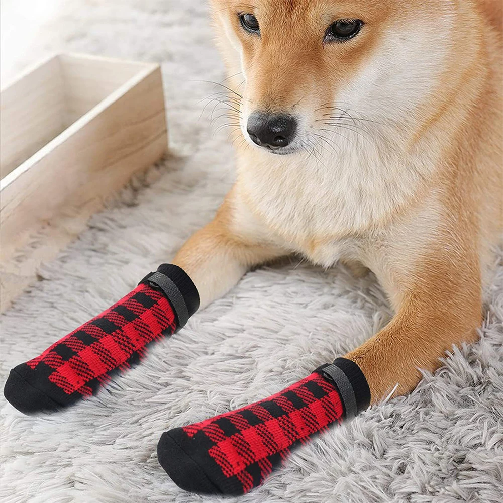 Anti-Slip Dog Socks With Adjustable Straps Pet Paw Protector Socks Strong Grips Traction Puppy Socks For Hardwood Floors