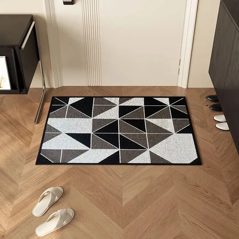 VIKAMA Modern Geometric Entrance Mat, Anti Slip Black And White Abstract Pattern Door Mat, Foyer Corridor Home Decoration