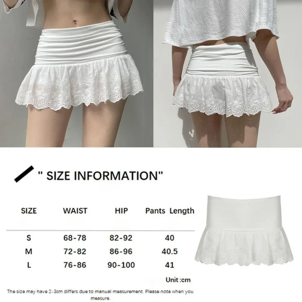 Embroidered Flower Lace Mini Skirt Y2K Streetwear Harajuku Ruched Skirts See Through Double Layer Lace Up Ruffles Skirt
