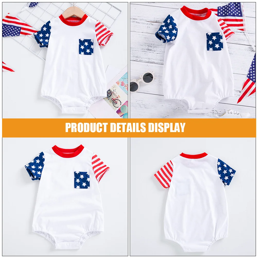 

Newborn Short Sleeve Jumpsuit Independence Day Pattern Unisex Baby Romper Cartoon Design Easy Off Comfortable Infant Outfit