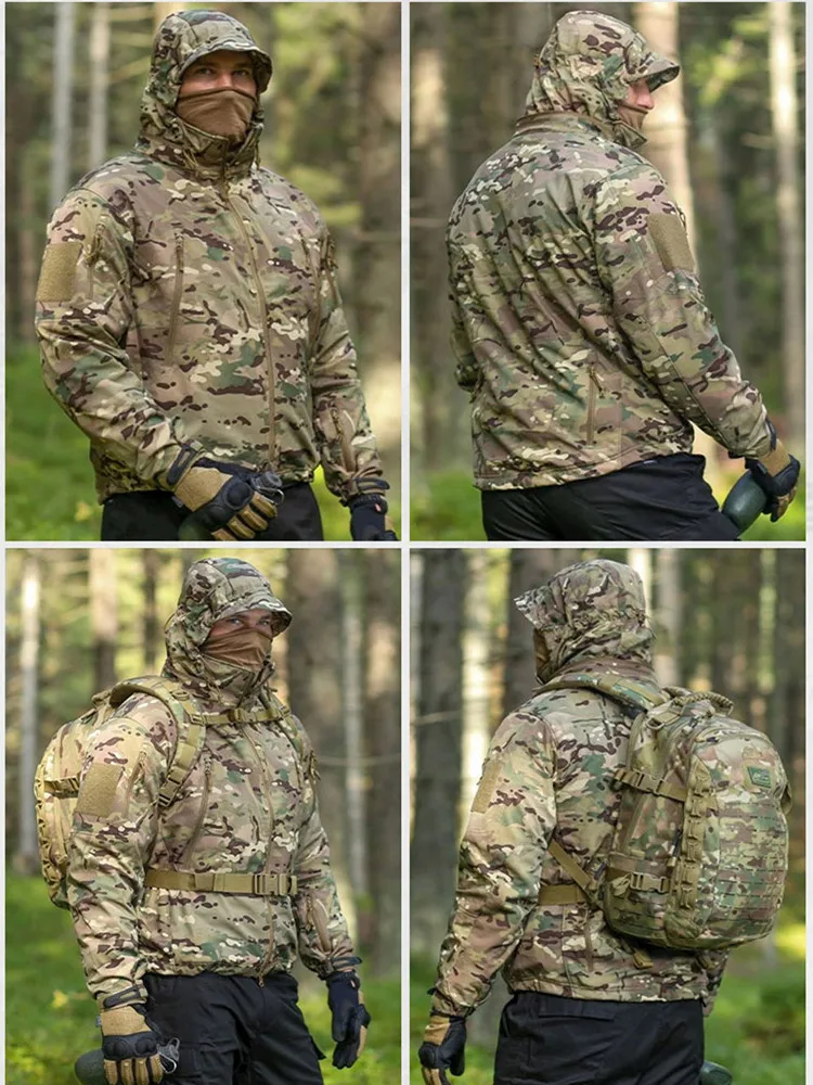 Herbst-Winter Fleecejacke für Herren Softshell Taktische Wasserdichte Armee-Tarnjacke Airsoft-Bekleidung Multicam Windbreaker – Detail 5